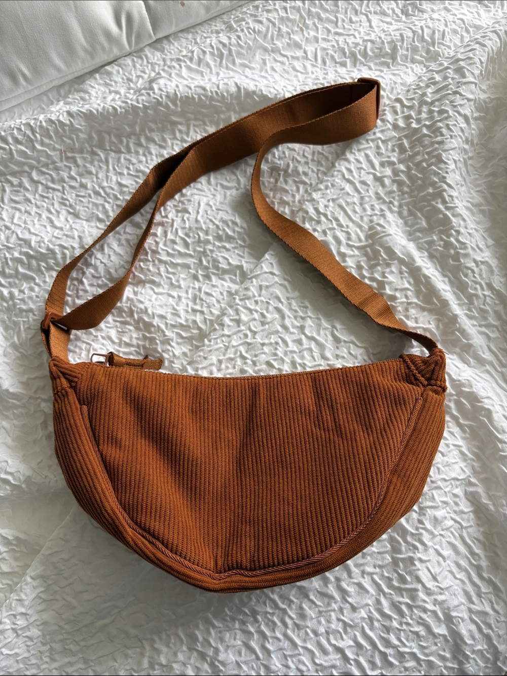 Amazon Rust-Colored Corduroy Half-Moon Crossbody Bag